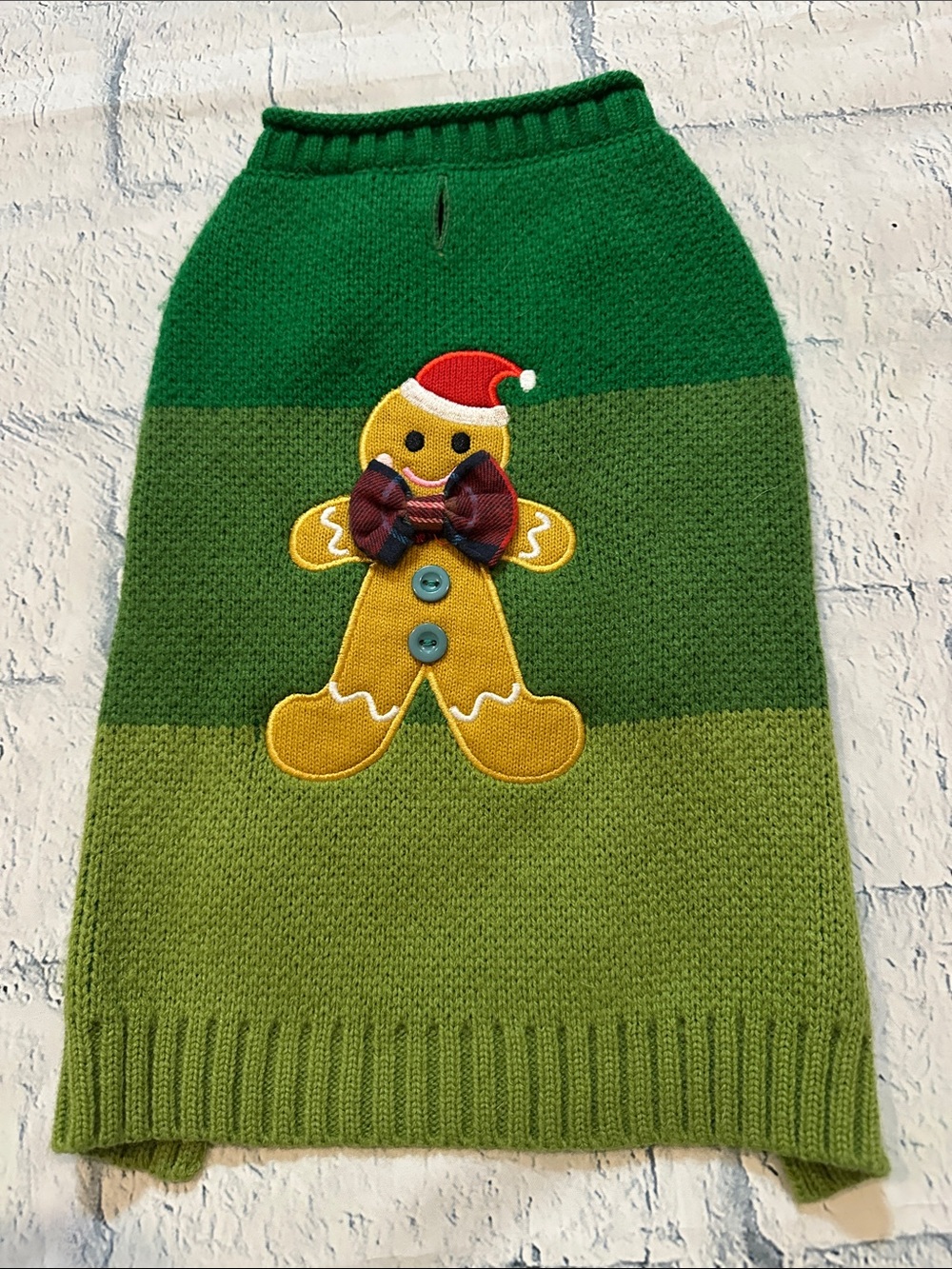 Holiday Gingerbread Knit Dog Sweater - Green